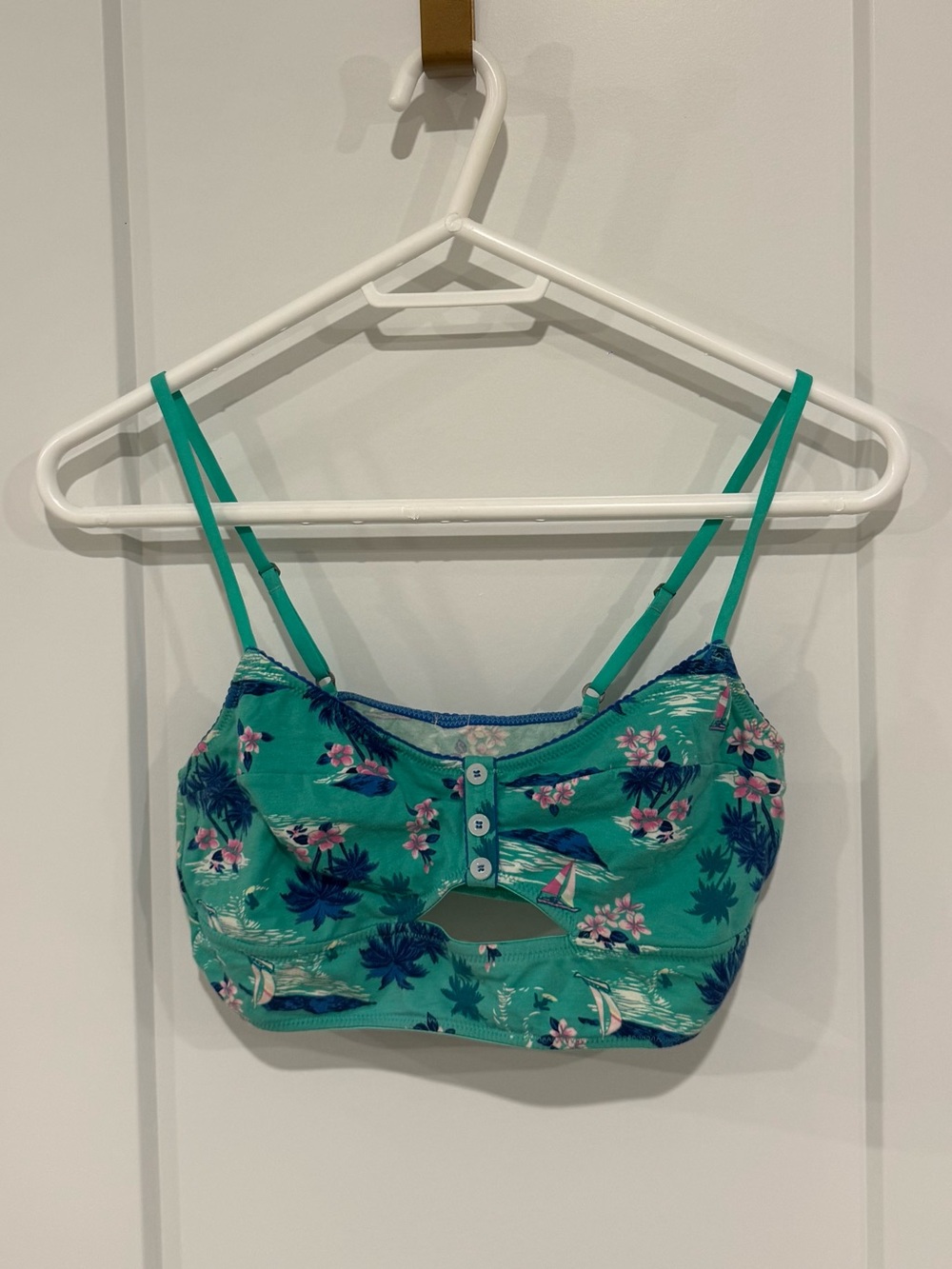 Hollister Teal Floral Bandeau Bralette with Cutout